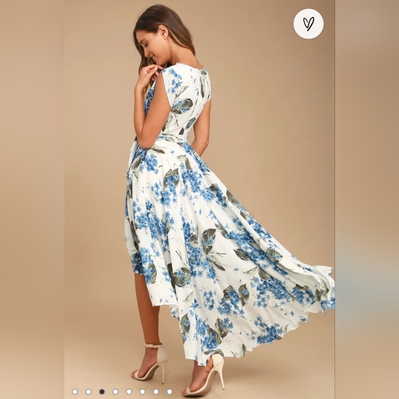 Lulu's white and blue floral high low dress XL - Picture 2 of 3